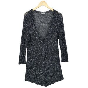 EILEEN FISHER Cardigan Sweater Knit Button Black White